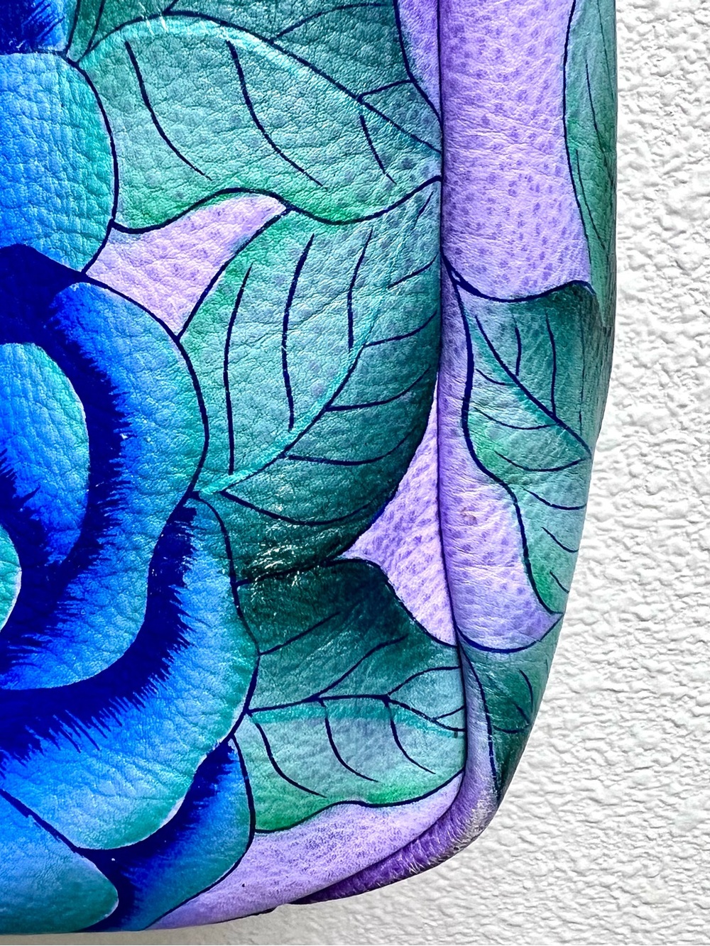 Anna by Anuschka “Precious Peony Eggplant” Hand Painted Leather Crossbody - Picture 9 of 13